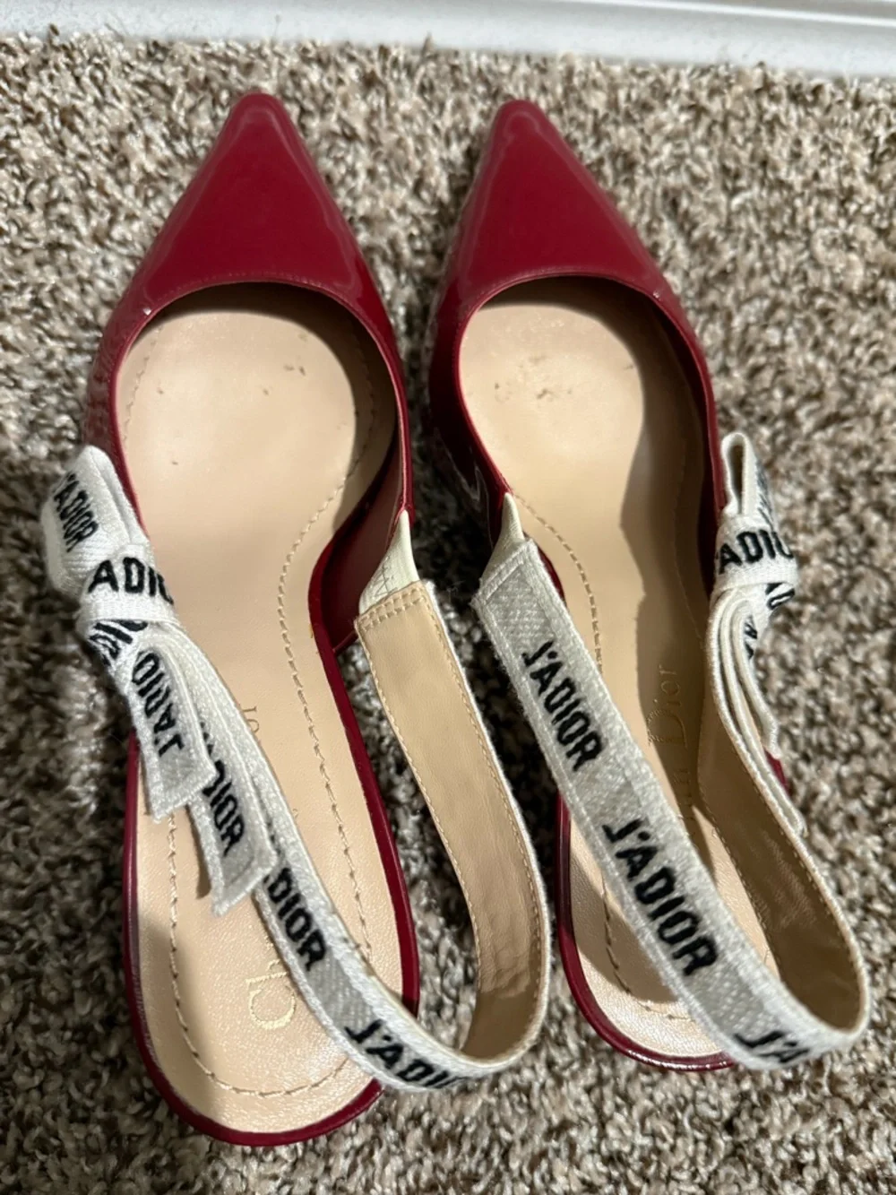 Christian Dior Red Patent Pointed Slingback Heels. - Picture 2 of 5